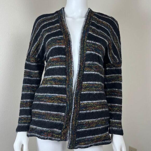 Modcloth Women Size M Blue Eyelash Stripped Open Front Pullover Cardigan Sweater - Picture 8 of 14